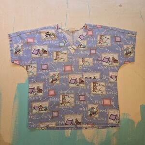 VTG Simply‎ Basic SZ S Scrub Top Blue Camping PicnIC Hiking V Neck Nature Mexico